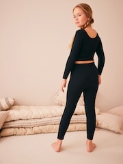 Black Ribbed Stretch Top & Leggings Set (7-16yrs) - Image 3 of 8