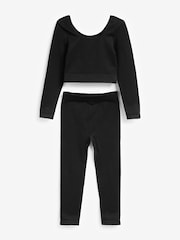 Black Ribbed Stretch Top & Leggings Set (7-16yrs) - Image 6 of 8