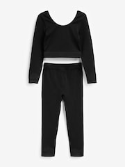 Black Ribbed Stretch Top & Leggings Set (7-16yrs) - Image 7 of 8