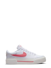 Nike White/Coral Court Legacy Lift Platform Trainers - Image 1 of 8