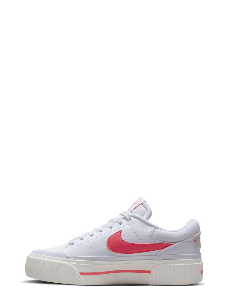 Nike White/Coral Court Legacy Lift Platform Trainers - Image 2 of 8