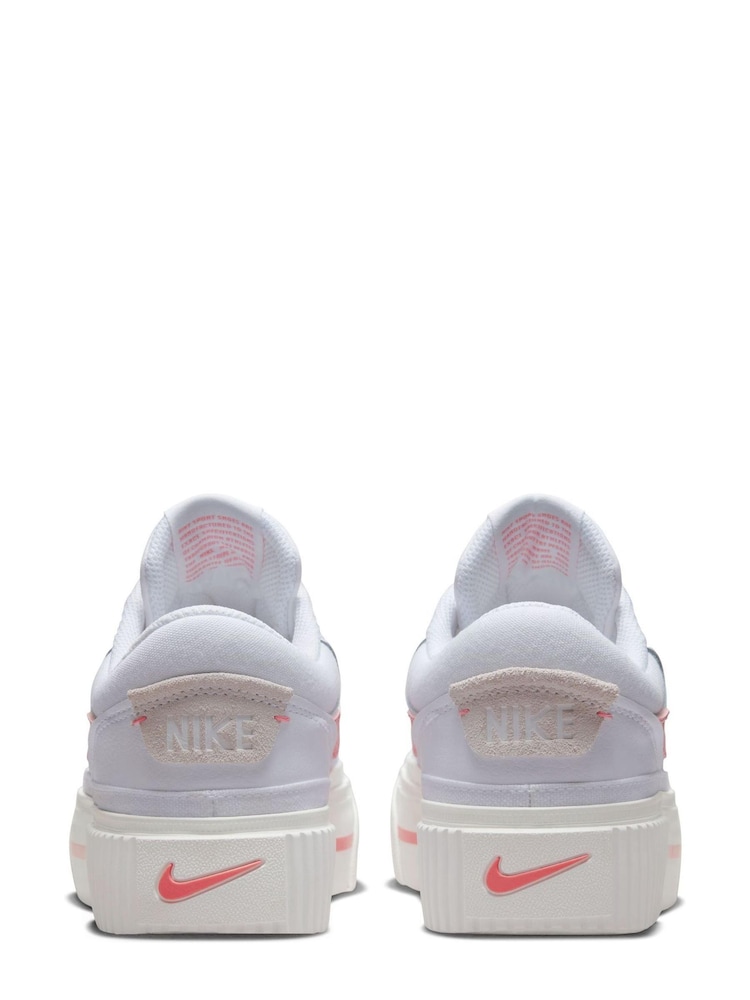 Nike White/Coral Court Legacy Lift Platform Trainers - Image 3 of 8