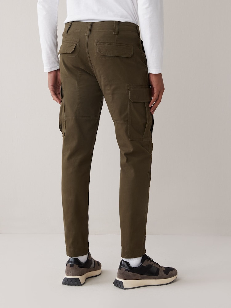 Verde kaki - Slim Fit - Pantaloni cargo stretch din bumbac - Image 3 of 5
