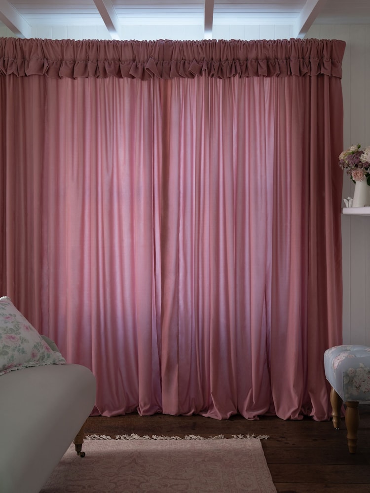 Shabby Chic by Rachel Ashwell® Pink Pencil Pleat Velvet Ruffle Lined Curtains - Image 2 of 4