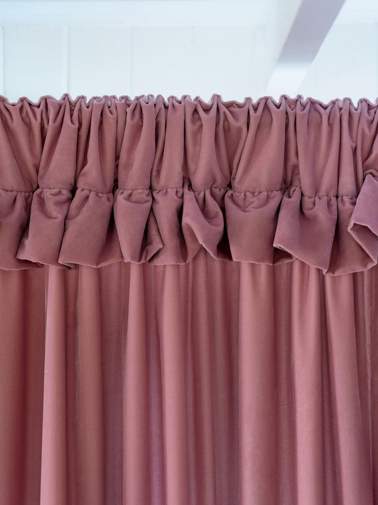 Shabby Chic by Rachel Ashwell® Pink Pencil Pleat Velvet Ruffle Lined Curtains - Image 4 of 4