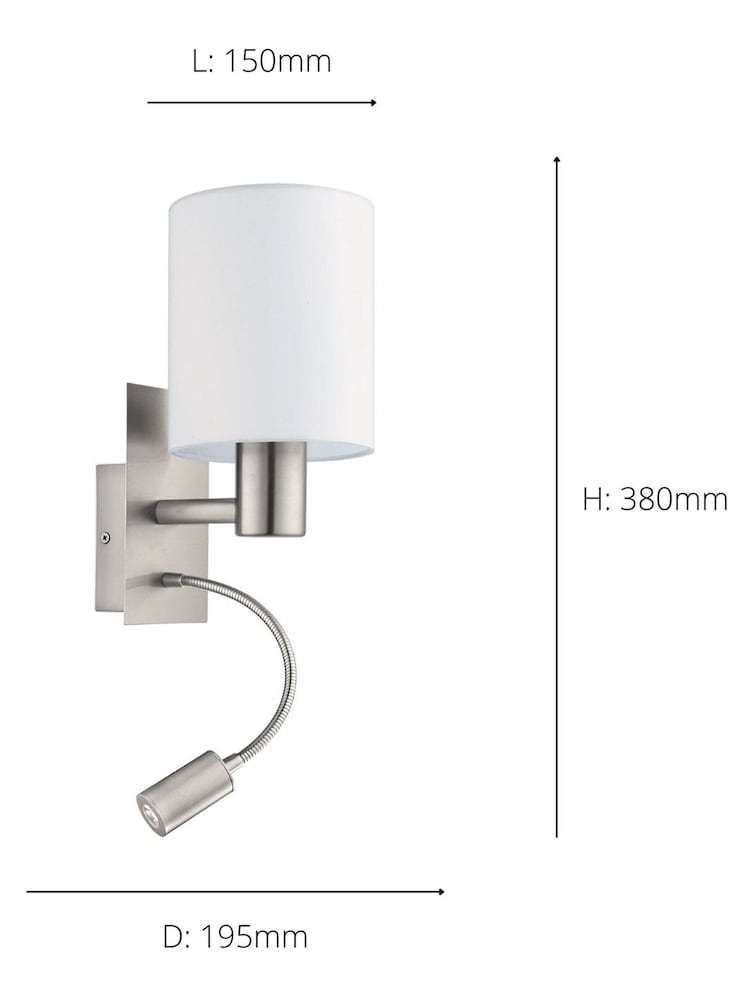 Eglo White Pasteri Fabric Wall Lamp With Reading Light - Image 3 of 3
