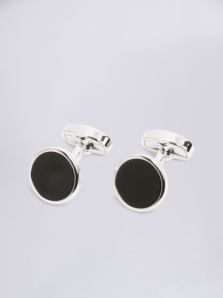 MOSS Silver Tone Onyx Cufflinks - Image 1 of 2 MOSS Silver Tone Onyx Cufflinks - Image 1 of 2