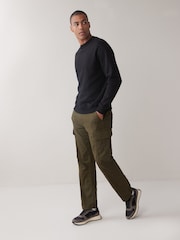Khaki Green Straight Fit Cotton Stretch Cargo Trousers - Image 3 of 7