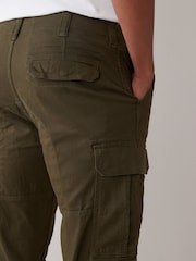 Khaki Green Straight Fit Cotton Stretch Cargo Trousers - Image 4 of 7