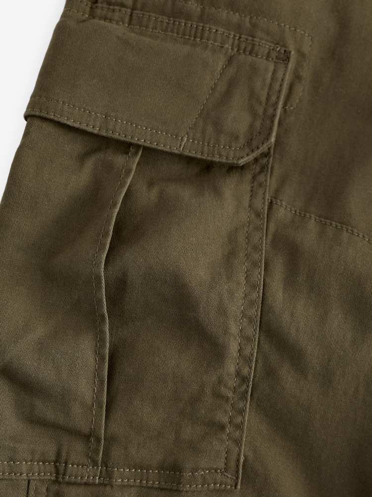 Khaki Green Straight Fit Cotton Stretch Cargo Trousers - Image 7 of 7