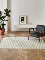 Jasper Conran London Grey/Ecru White Checkerboard Wool Rug - Image 1 of 4