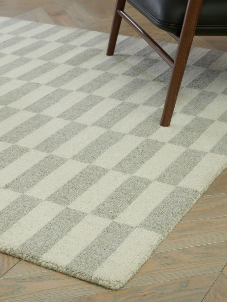 Jasper Conran London Grey/Ecru White Checkerboard Wool Rug - Image 2 of 4