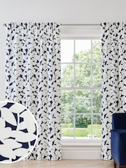 Jasper Conran London Navy Blue Pencil Pleat Blackout Floral Leaf Curtain - Image 1 of 6