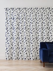 Jasper Conran London Navy Blue Pencil Pleat Blackout Floral Leaf Curtain - Image 2 of 6