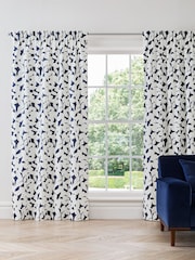 Jasper Conran London Navy Blue Pencil Pleat Blackout Floral Leaf Curtain - Image 3 of 6