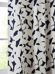 Jasper Conran London Navy Blue Pencil Pleat Blackout Floral Leaf Curtain - Image 5 of 6