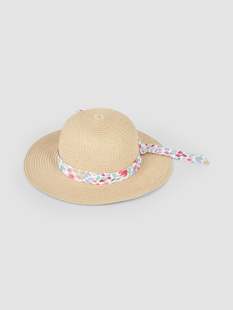 JoJo Maman Bébé Neutral Floral Straw Hat - Image 2 of 3