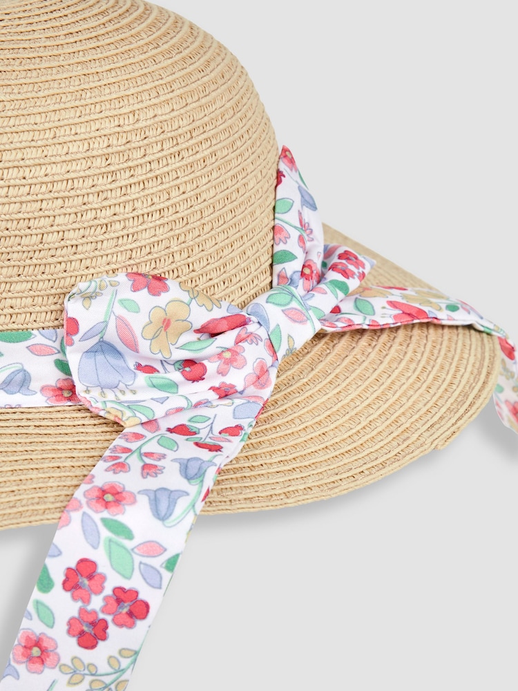 JoJo Maman Bébé Neutral Floral Straw Hat - Image 3 of 3 JoJo Maman Bébé Neutral Floral Straw Hat - Image 3 of 3