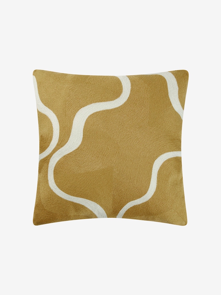Jasper Conran London Yellow 100% Cotton Wiggle Embroidered Feather Filled Cushion - Image 1 of 4