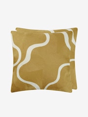 Jasper Conran London Yellow 100% Cotton Wiggle Embroidered Feather Filled Cushion - Image 2 of 4