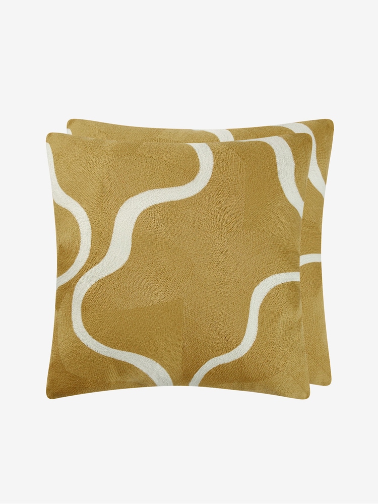 Jasper Conran London Yellow 100% Cotton Wiggle Embroidered Feather Filled Cushion - Image 2 of 4