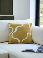 Jasper Conran London Yellow 100% Cotton Wiggle Embroidered Feather Filled Cushion - Image 3 of 4