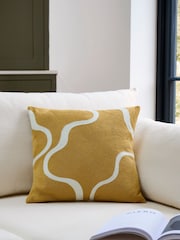 Jasper Conran London Yellow 100% Cotton Wiggle Embroidered Feather Filled Cushion - Image 4 of 4