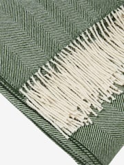 Jasper Conran London Green Lambswool Herringbone Throw - Image 3 of 6