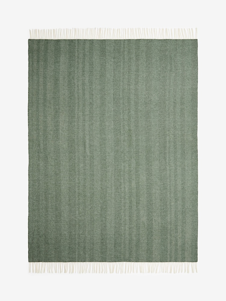 Jasper Conran London Green Lambswool Herringbone Throw - Image 6 of 6