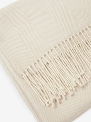 Jasper Conran London Cream Lambswool Herringbone Throw - Image 4 of 5