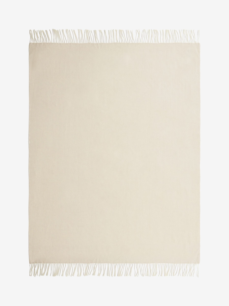 Jasper Conran London Cream Lambswool Herringbone Throw - Image 5 of 5