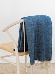 Jasper Conran London Blue Lambswool Herringbone Throw - Image 1 of 6