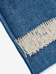 Jasper Conran London Blue Lambswool Herringbone Throw - Image 3 of 6