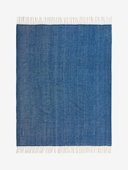 Jasper Conran London Blue Lambswool Herringbone Throw - Image 5 of 6