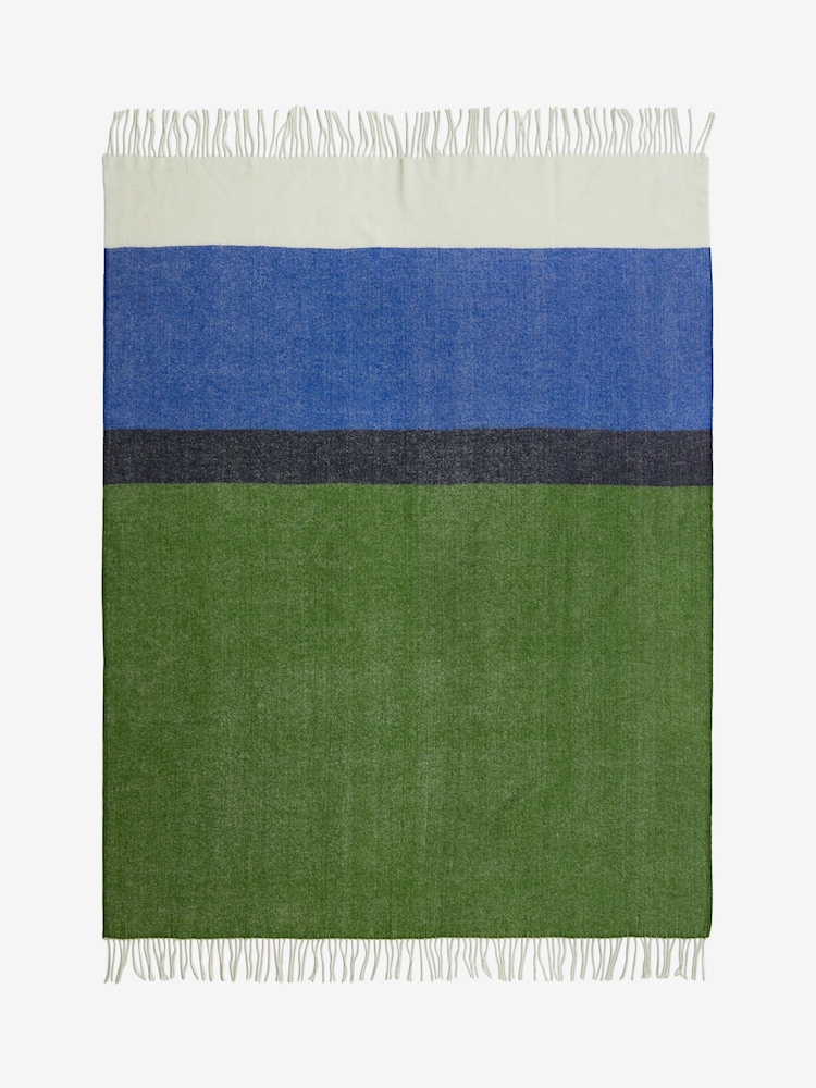 Jasper Conran London Blue/Green Lambswool Stripe Throw - Image 2 of 2