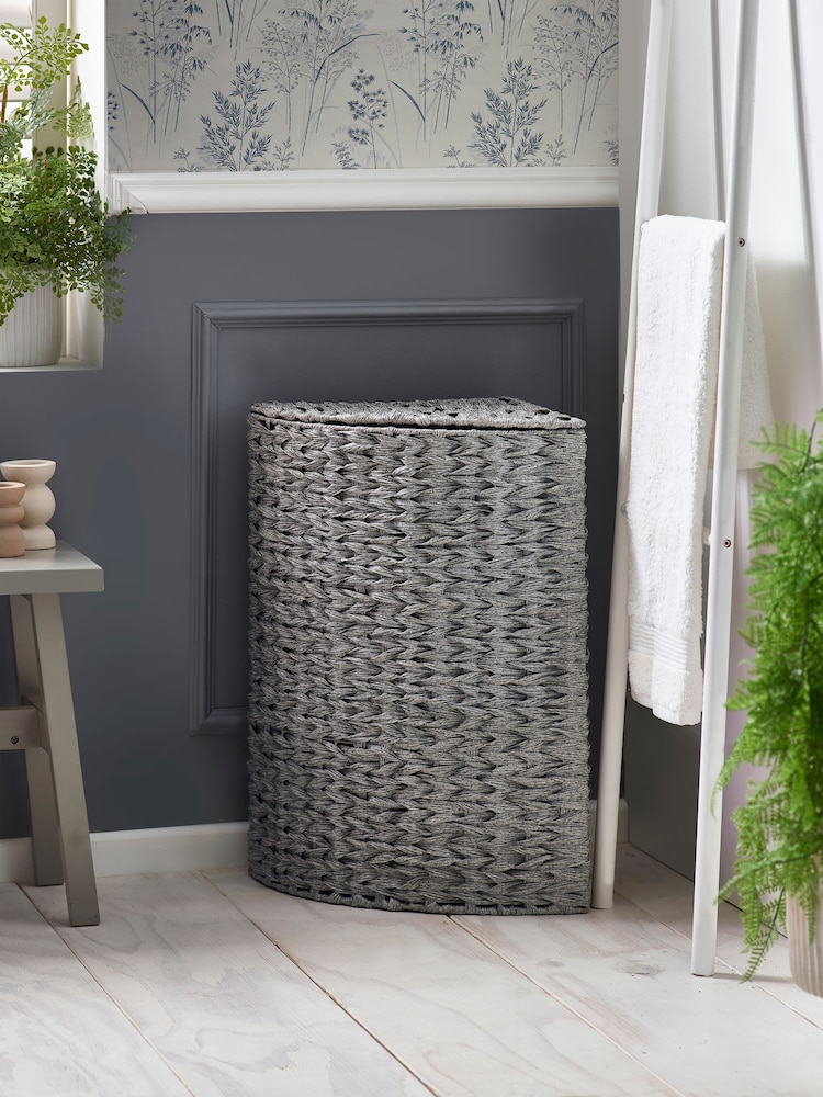 Grey Hepworth Wicker Corner Hamper Laundry - Image 2 of 6