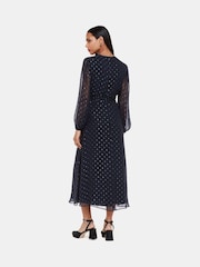 Whistles Blue Metallic Dobby Midi Dress - Image 2 of 5