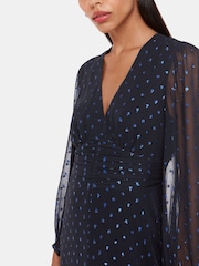 Whistles Blue Metallic Dobby Midi Dress - Image 5 of 5
