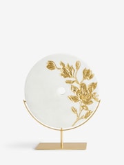 White Marble Effect Gold Flower Disc Ornament - Image 2 of 3