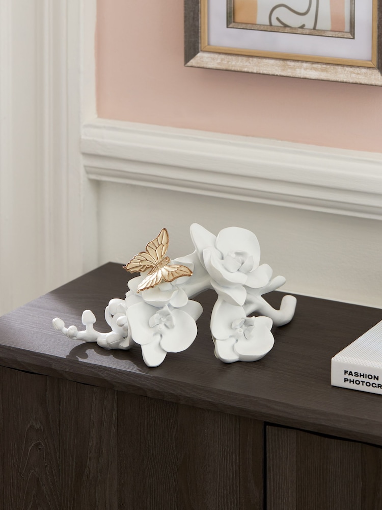 White Orchid with Gold Butterfly Ornament - Image 1 of 4