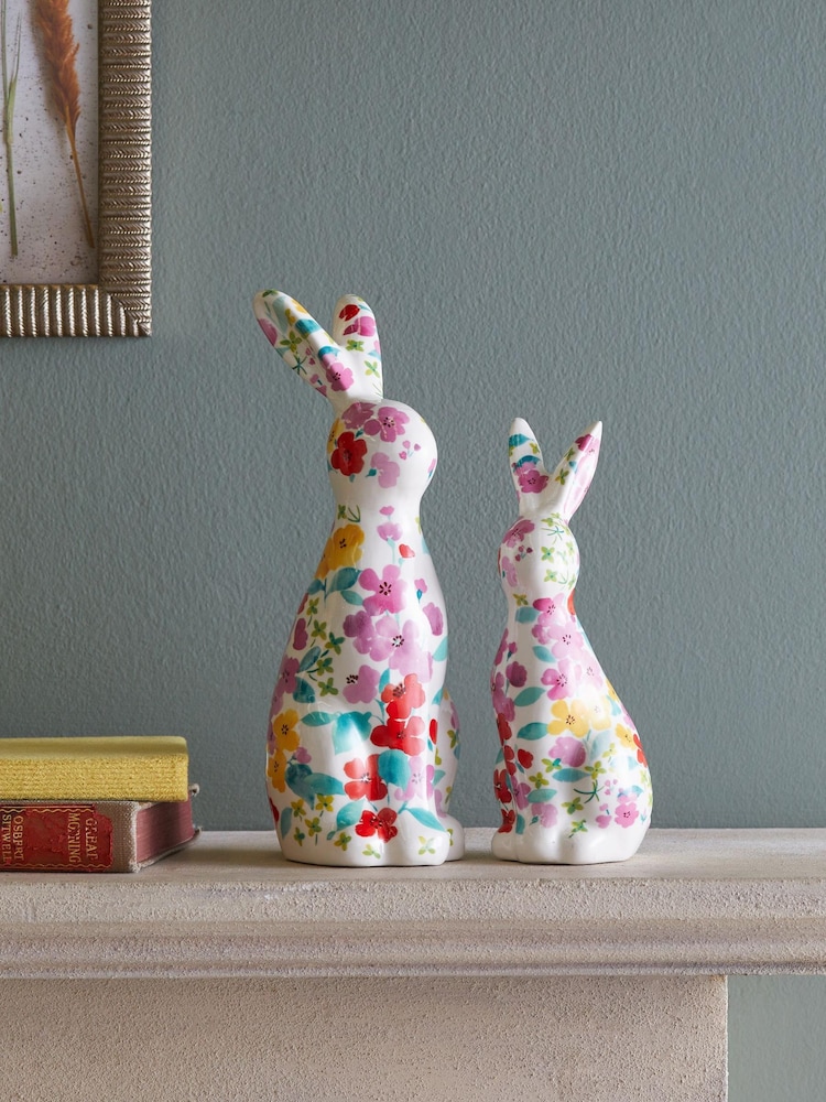 Multi Floral Bunnies Ornament Set of 2 - Image 1 of 4