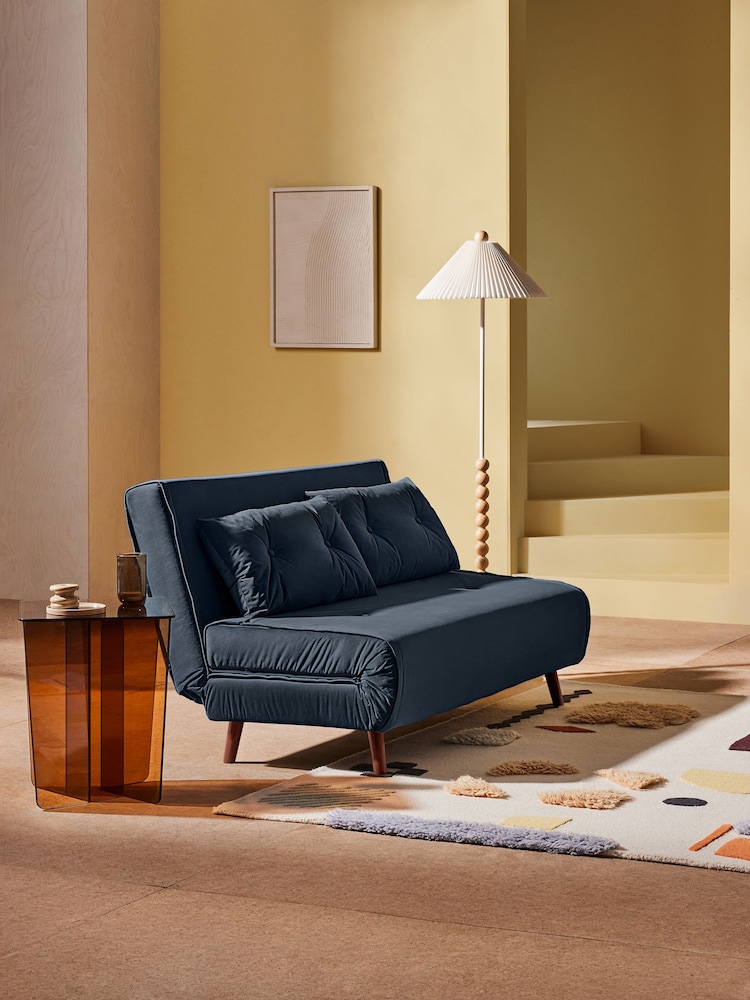 MADE.COM Smooth Velvet Sapphire Blue Haru 2 Seater Sofa Bed - Image 1 of 10