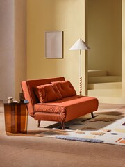MADE.COM Smooth Velvet Tan Orange Large Borg Haru 2 Seater Sofa Bed - Image 1 of 9