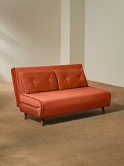 MADE.COM Smooth Velvet Tan Orange Large Borg Haru 2 Seater Sofa Bed - Image 2 of 9