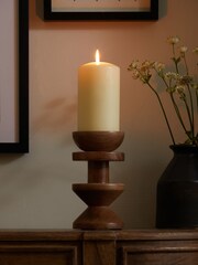 Natural Carved Wood Pillar Candle Holder - Image 2 of 5