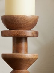 Natural Carved Wood Pillar Candle Holder - Image 3 of 5