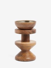 Natural Carved Wood Pillar Candle Holder - Image 4 of 5