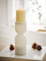 White Marble Effect Pillar Candle Holder - Image 1 of 6