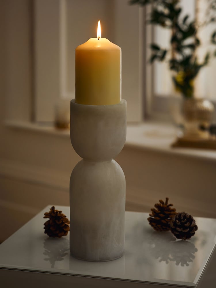 White Marble Effect Pillar Candle Holder - Image 2 of 6