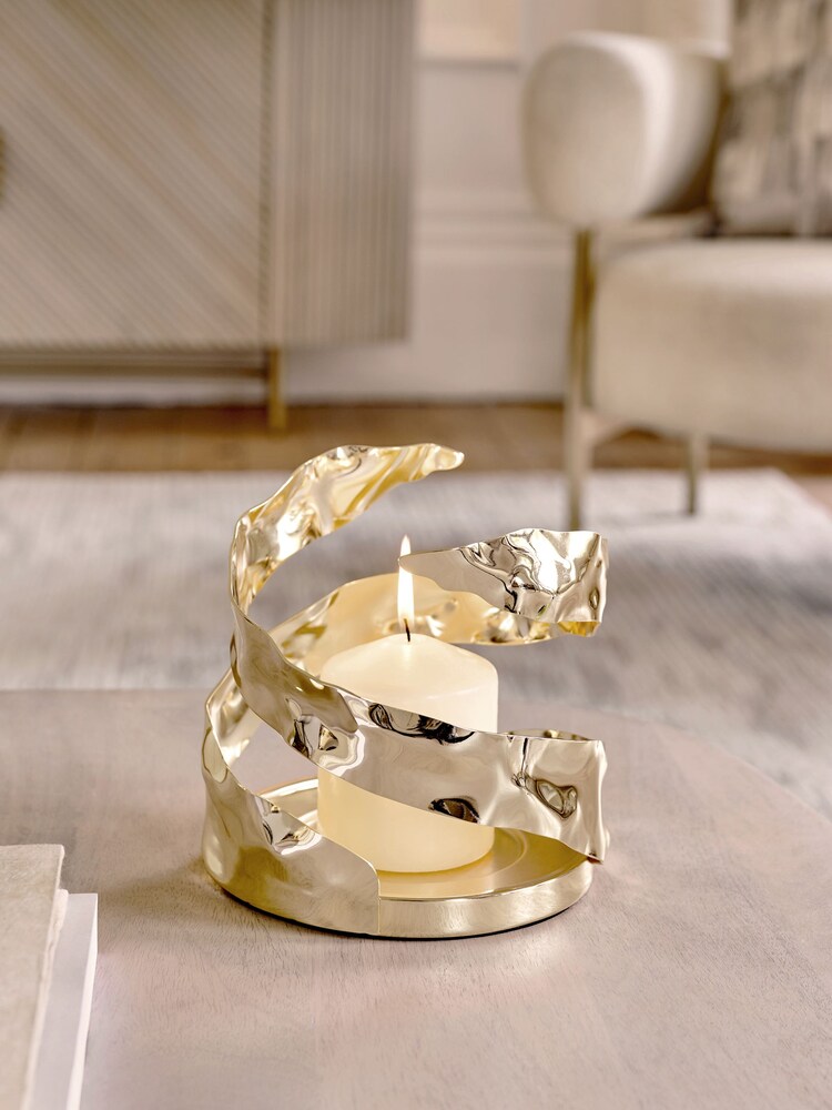 Gold Metal Organic Shaped Hurricane Candle Holder - Image 1 of 5